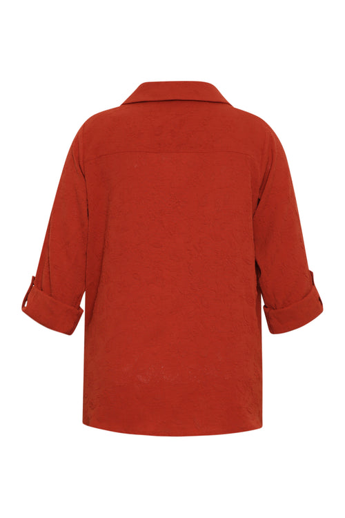 Chemise unie avec motif fleurs en relief-Paprika-1