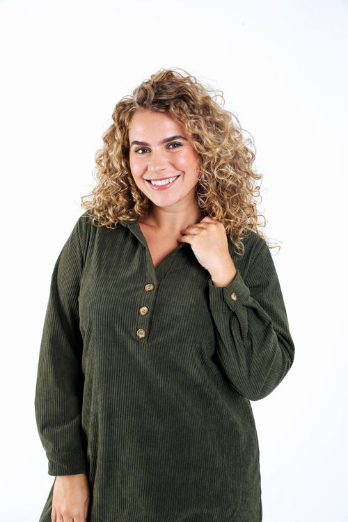 Robe courte unie en velours côtelé-Paprika-3