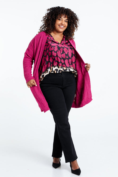 Lange, effen cardigan met sjaalkraag en decoratieve knopen-Paprika-7