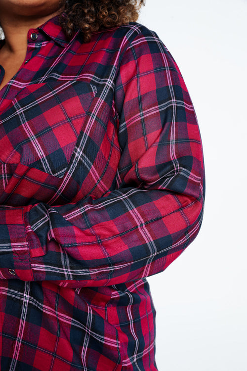 Lang, geruit hemd in viscose met lurex-Paprika-5