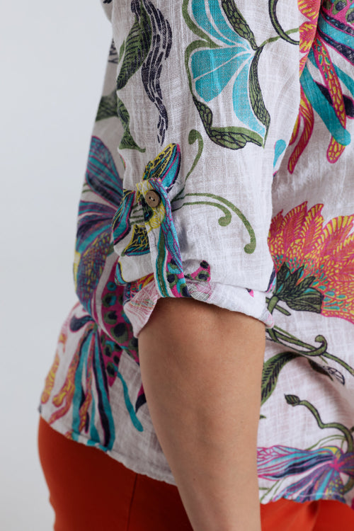 Blouse van katoenen mousseline met bloemenprint-Paprika-6