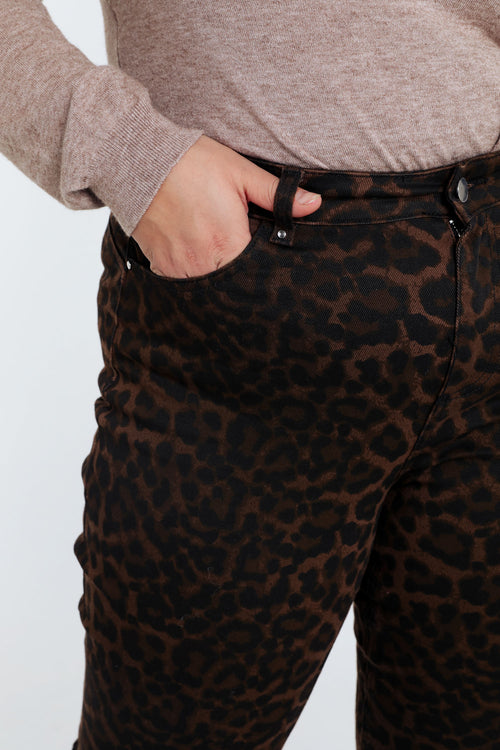 Effen slim jeans met luipaardmotief en 5 zakken-Paprika-6