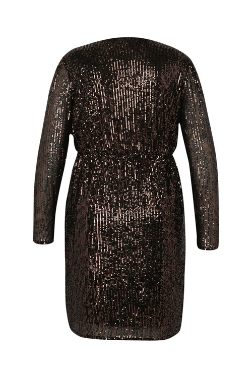 Jurk met pailletten en wikkelhals-Paprika-11