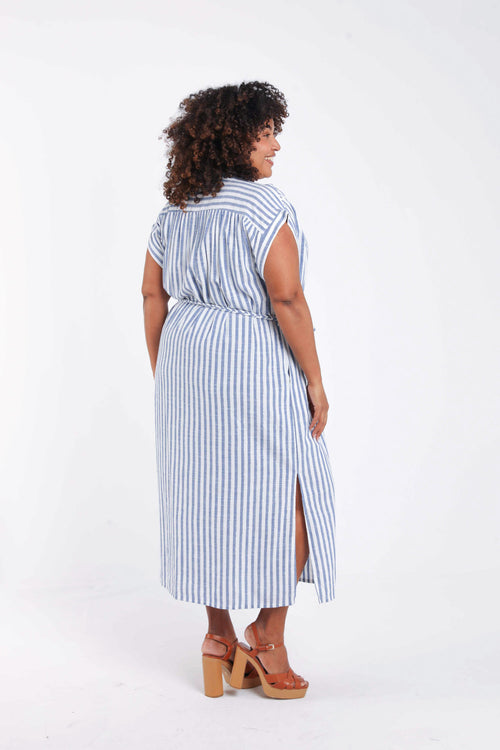 Robe longue en viscose rayée-Paprika-2