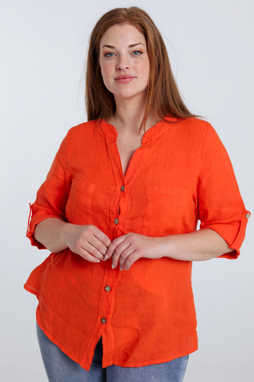  Effen linnen blouse-Paprika-3