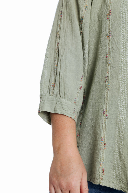 Effen katoenen blouse met multicolore details-Paprika-5