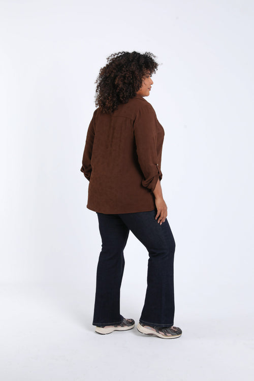 Effen overhemd met reliëf bloemenpatroon-Paprika-2