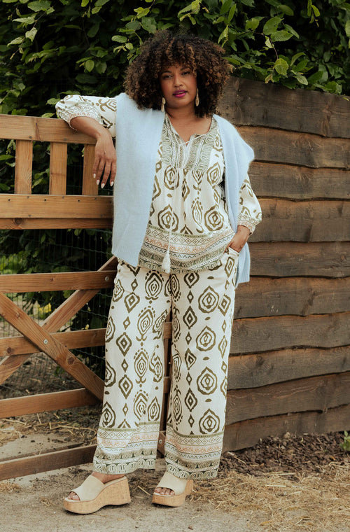 Blouse van viscose met etnische print-Paprika-1