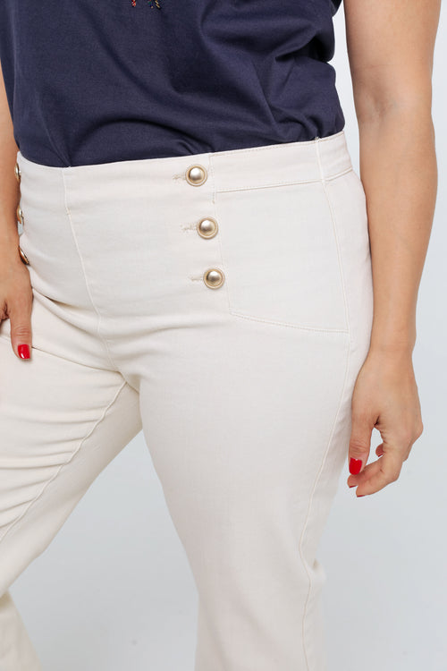 Effen palazzo broek met 6 gouden knopen vooraan-Paprika-4