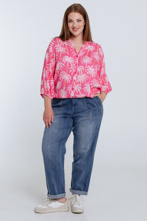 Blouse van viscose met palmprint-Paprika-8