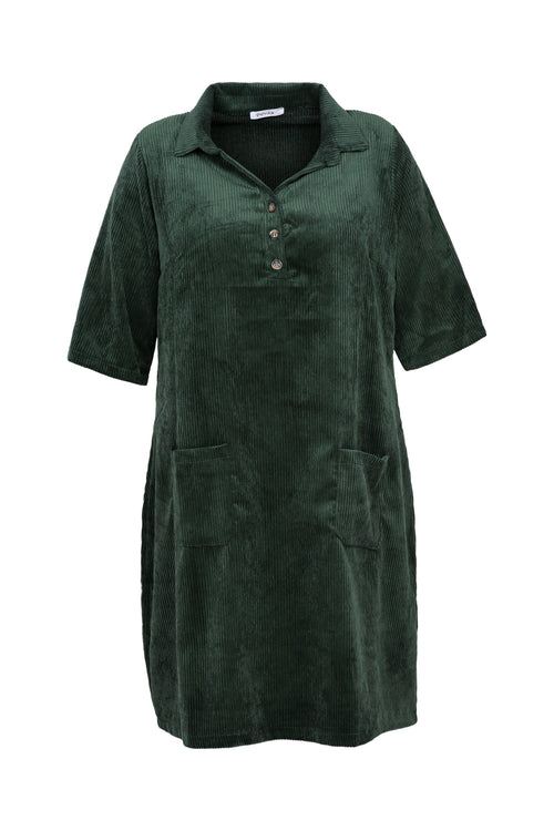 Korte, effen corduroy jurk met opgestikte zakken-Paprika-11