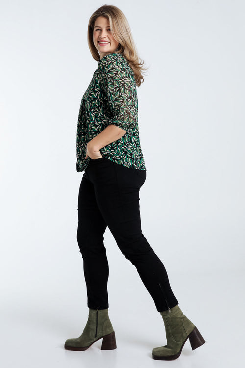 T-shirt met bladerenprint-Paprika-8