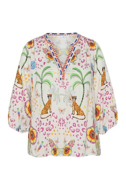 Blouse van viscose met tijger- en bloemenprint-Paprika-2