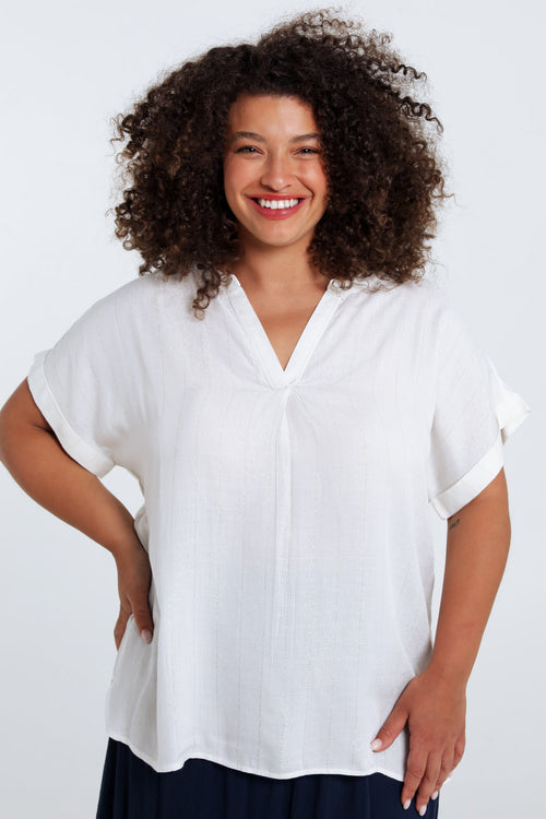 Blouse van viscose met lurexstrepen-Paprika-1