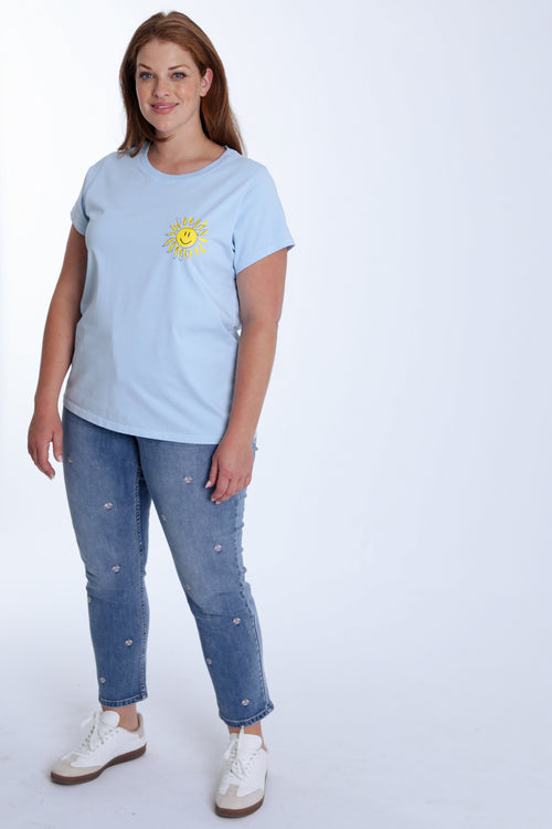 T-shirt en coton uni avec imprimé soleil-Paprika-9