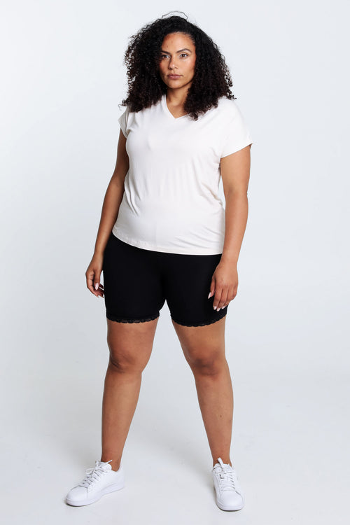 Effen leggingshort in viscose met kanten details-Paprika-5