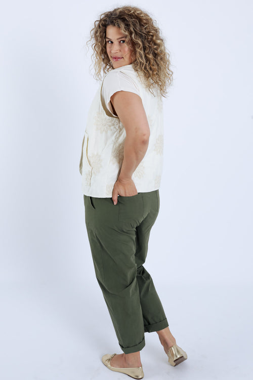 Gilet matelassé avec broderies florales-Paprika-2