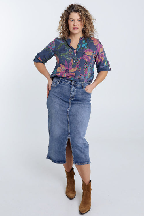 Blouse van katoenen mousseline met bloemenprint-Paprika-7