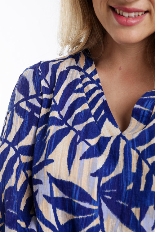 Blouse van viscose met bladerenprint-Paprika-5