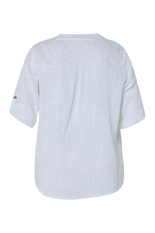 Blouse van effen katoen gaas-Paprika-11