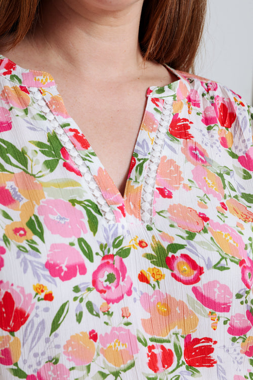 Bloes van viscose met bloemenprint-Paprika-4