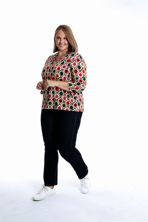 Blouse van bedrukt viscose met grafisch dessin-Paprika-7