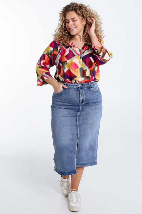 Blouse van viscose met grafische print-Paprika-7