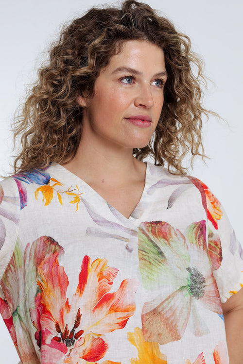 Linnen jurk met bloemenprint-Paprika-3