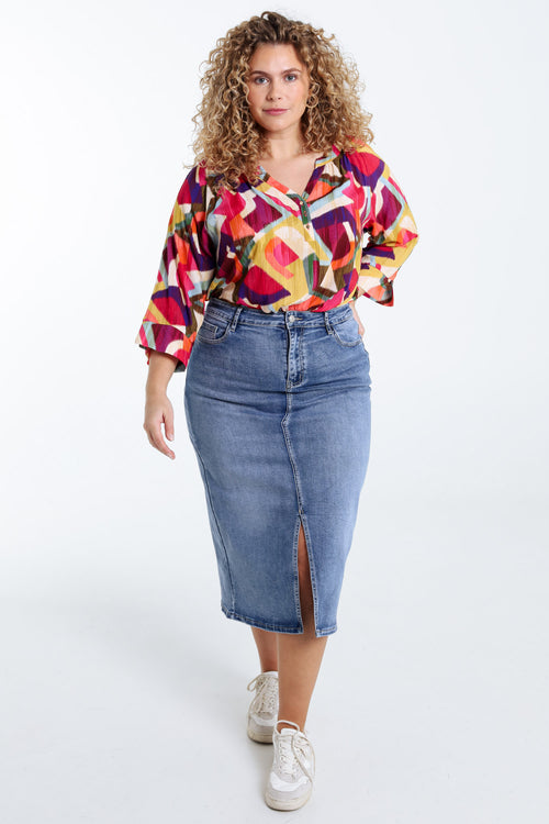 Blouse van viscose met grafische print-Paprika-8