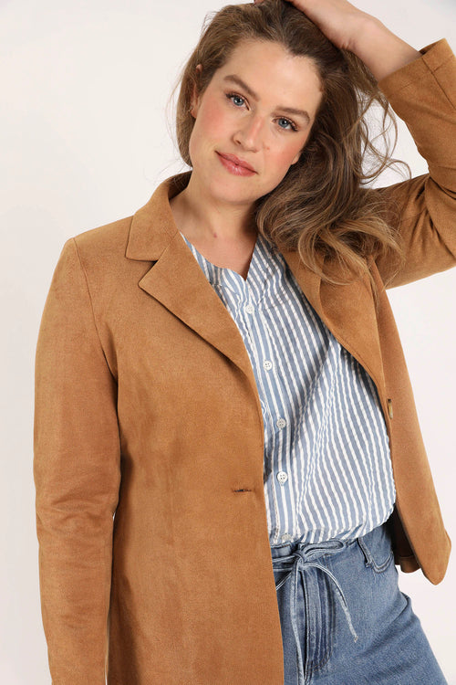 Effen blazer met suède-effect-Paprika-4