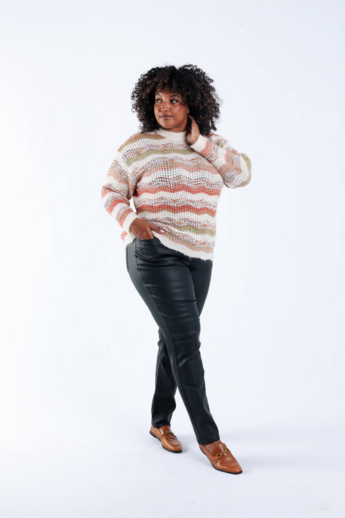 Pull maille pop-corn à rayures-Paprika-7