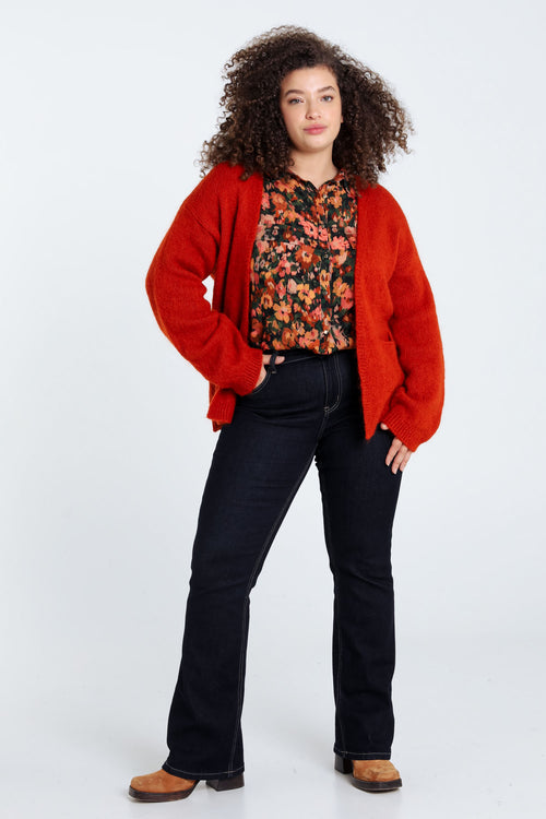 Effen, open cardigan in zacht mohair-Paprika-8