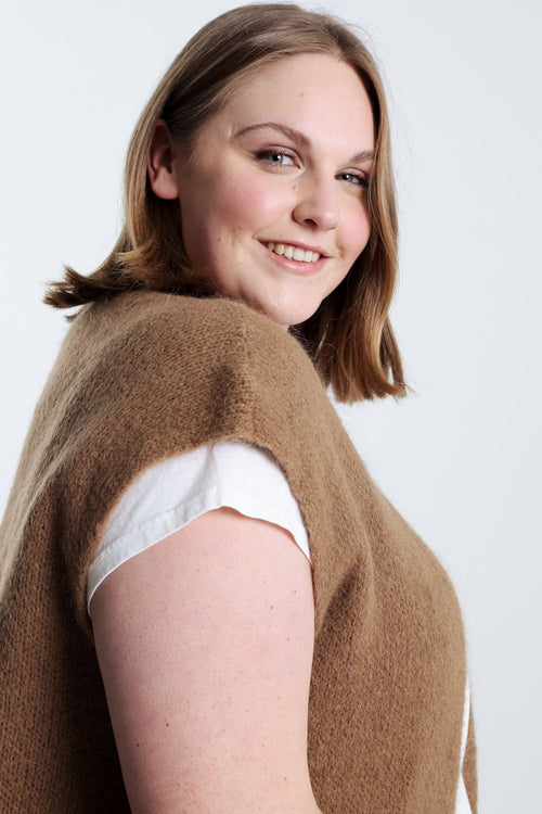 Effen mouwloos vest-Paprika-5