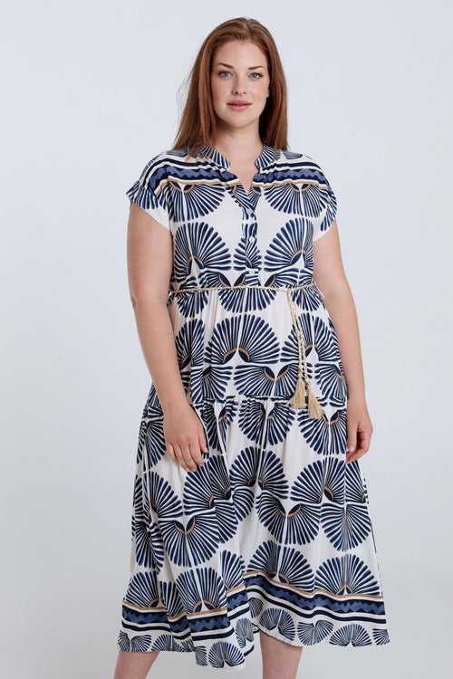 Lang jurk van viscose met bladerenprint-Paprika-1