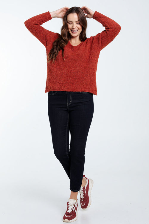 Effen, lusgebreide trui-Paprika-8