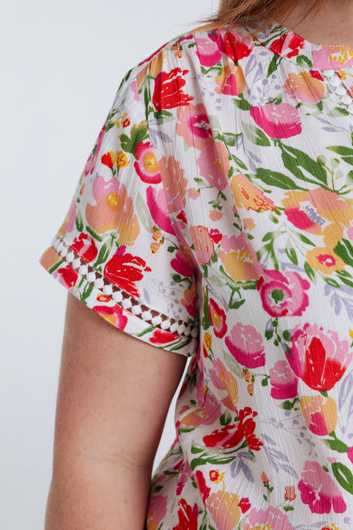 Bloes van viscose met bloemenprint-Paprika-5
