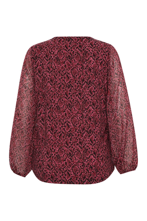 T-shirt van voile met slangenhuidprint-Paprika-2