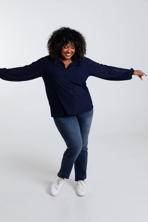 Effen T-shirt met opengewerkte bloemen-Paprika-8