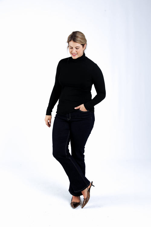 Effen T-shirt met coltrui van viscose-Paprika-4