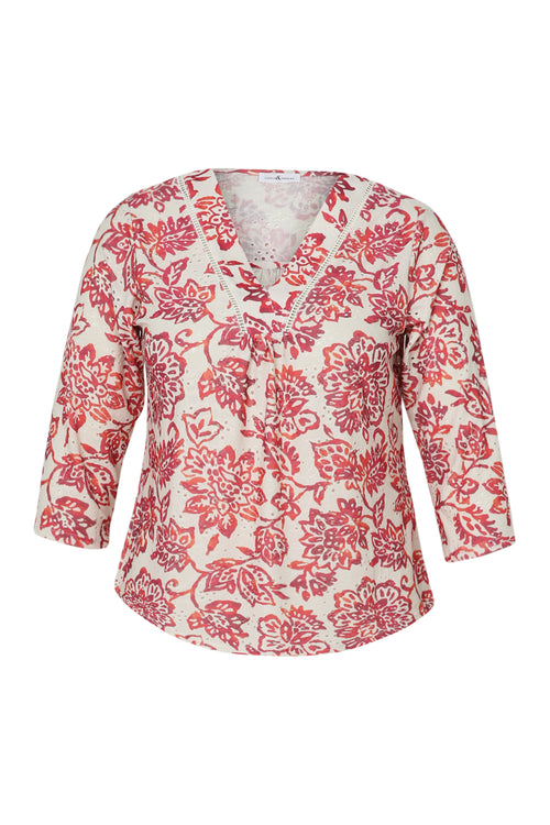  Geborduurd T-shirt met bloemenprint-Paprika-10