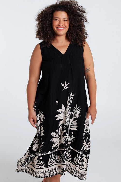 Jurk in viscose met bladerenprint-Paprika-1