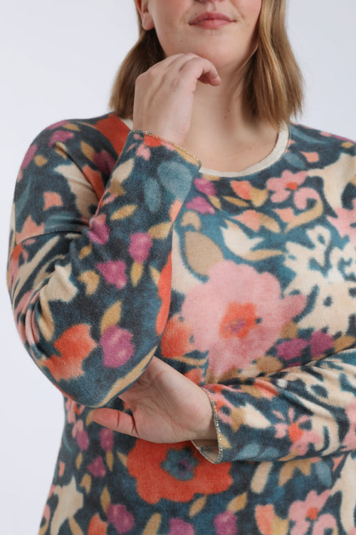 T-shirt van warme stof met bloemenprint-Paprika-4