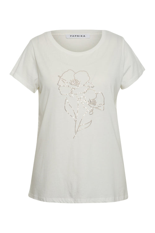 T-shirt uni avec fleurs en sequins-Paprika-9