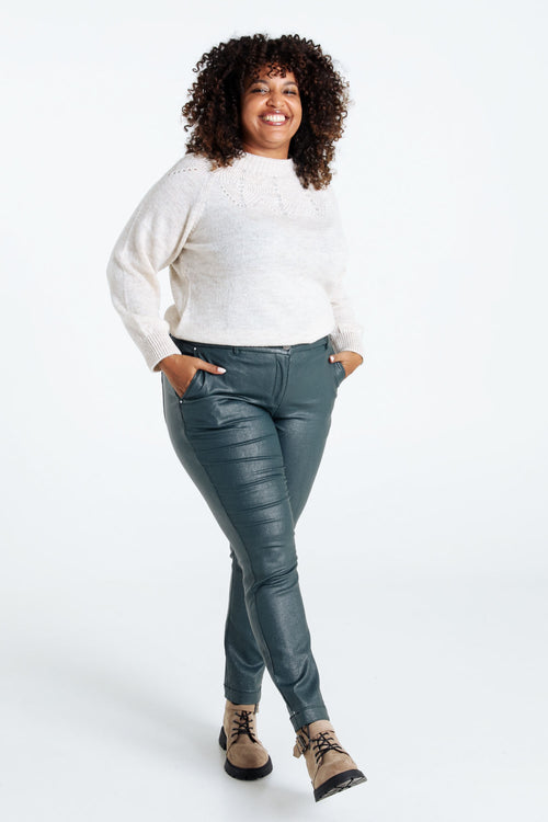 Effen slim 7/8-broek in viscose met metallic coating-Paprika-7