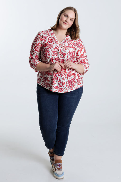  Geborduurd T-shirt met bloemenprint-Paprika-9