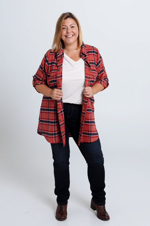 Lang, geruit hemd met zakken en drukknopen-Paprika-8