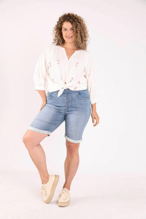 Blouse van katoen en viscose met parelmoer bloemen-Paprika-8