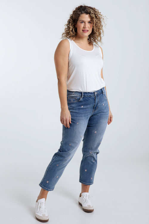 Slim-fit jeans 7/8 met geborduurde bloemen-Paprika-8