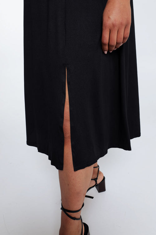 Halflange, effen rok met split-Paprika-4