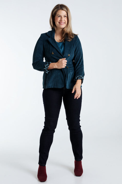 Korte, effen blazer in fluweel met voering in dierenhuidmotief-Paprika-8